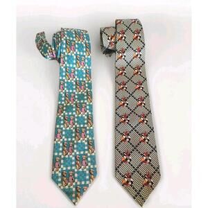 ANDREW'S TIES Silk Made in Italy 2 Vintage Spring Style Ducks and Bears Neckties